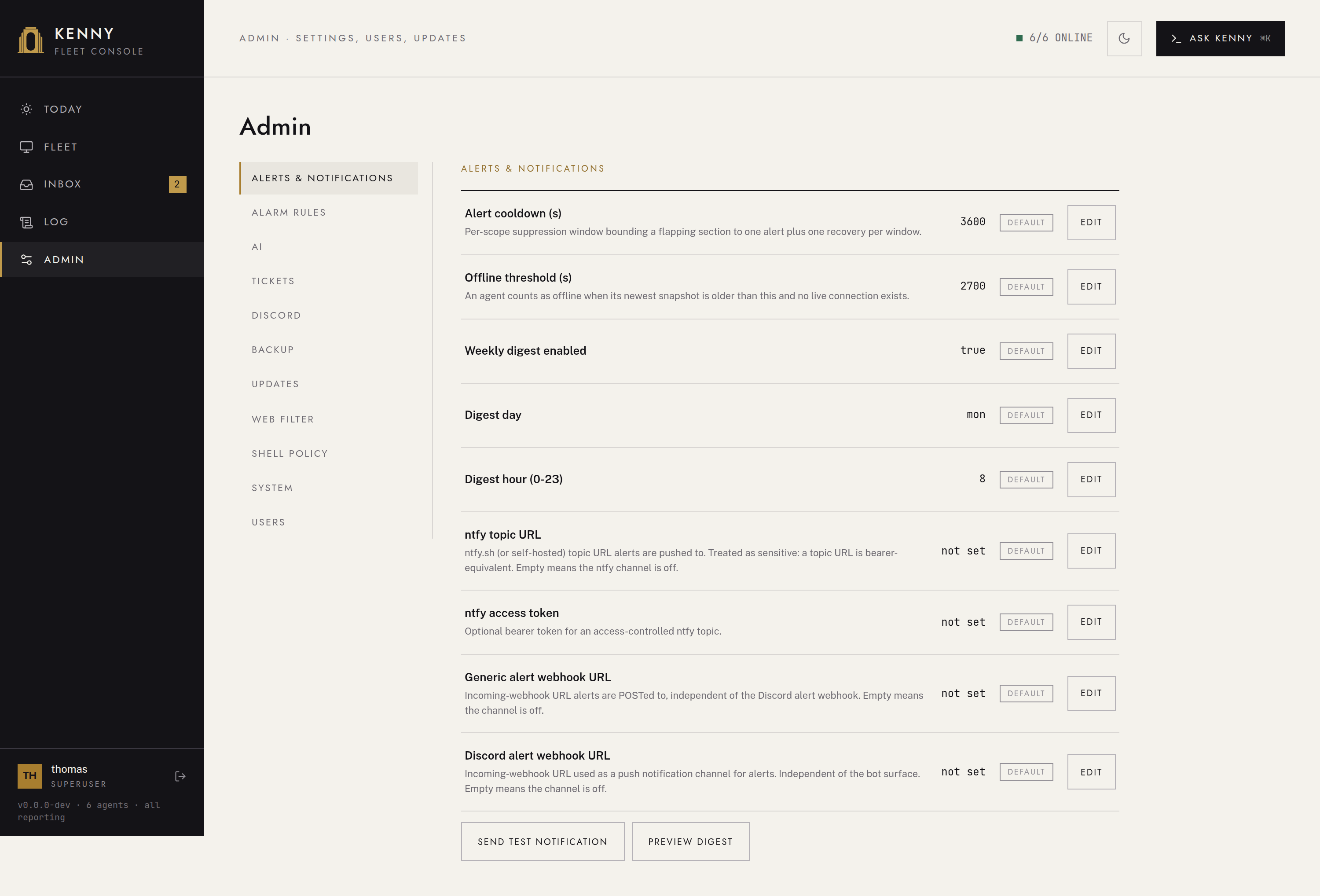 The Admin page
