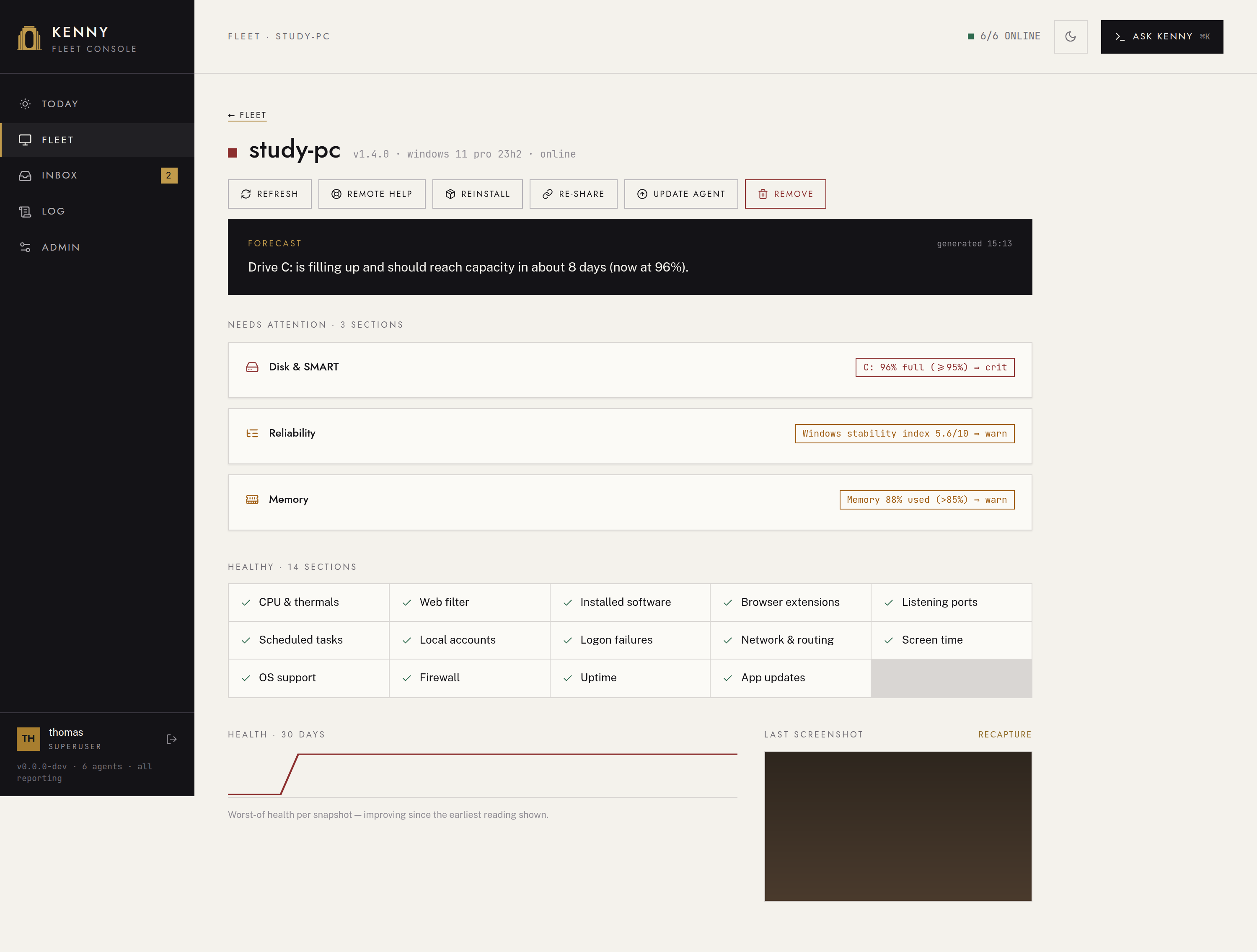 The Web filter section modal on a host page — flagged domains, observed domains, and the per-host parental-controls list editor.