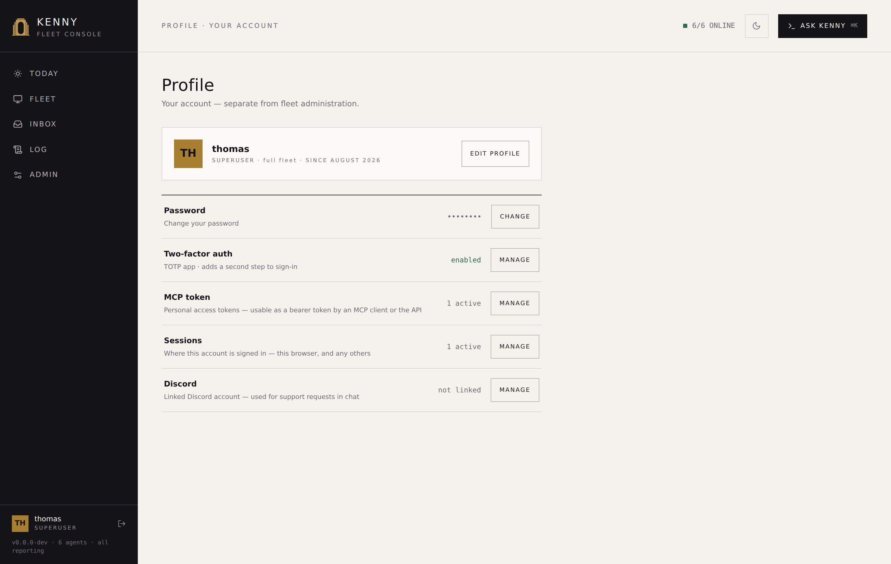 The Profile page